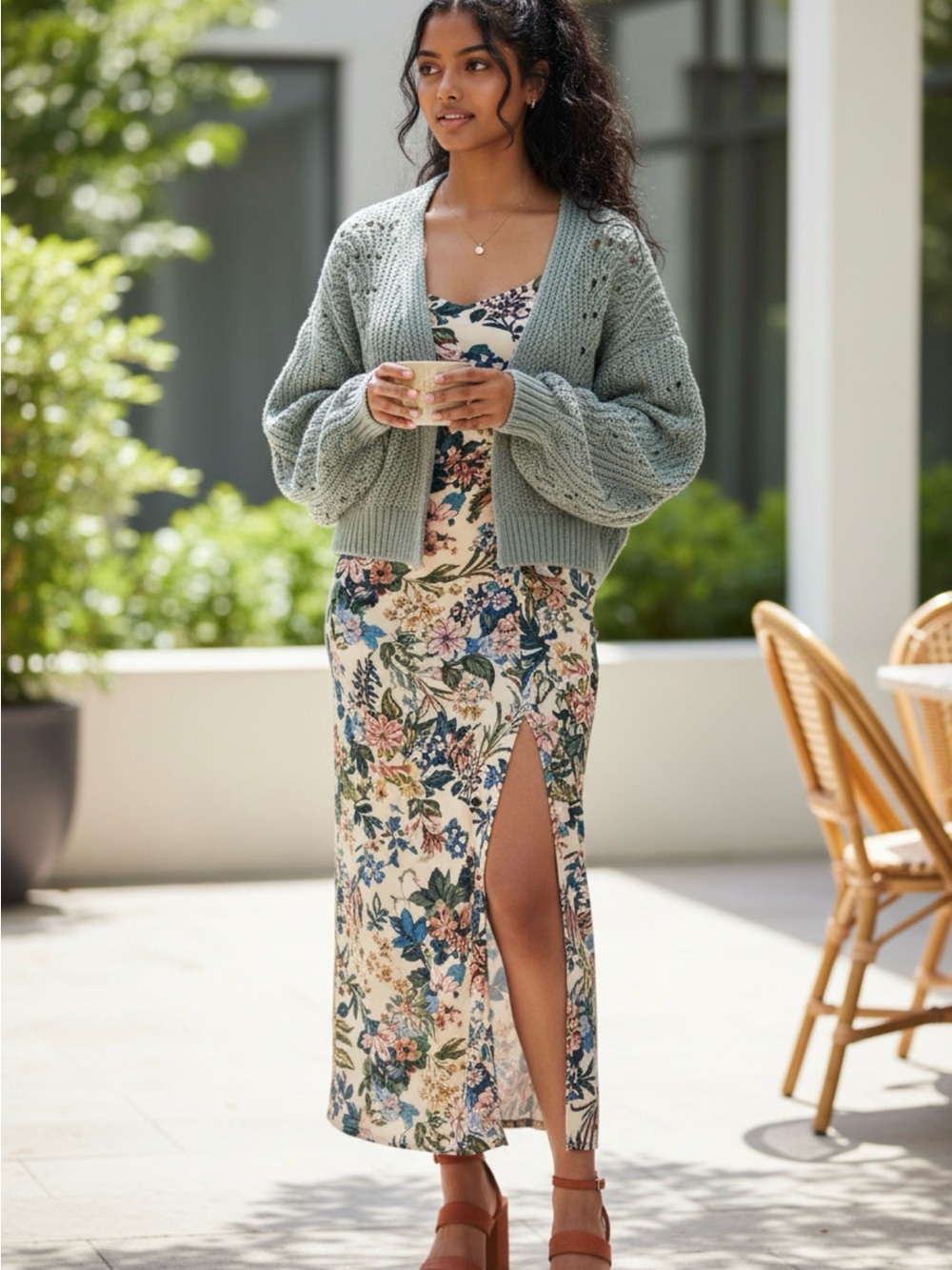 moon & madison Open-Front Chunky Cardigan - Sage Gray